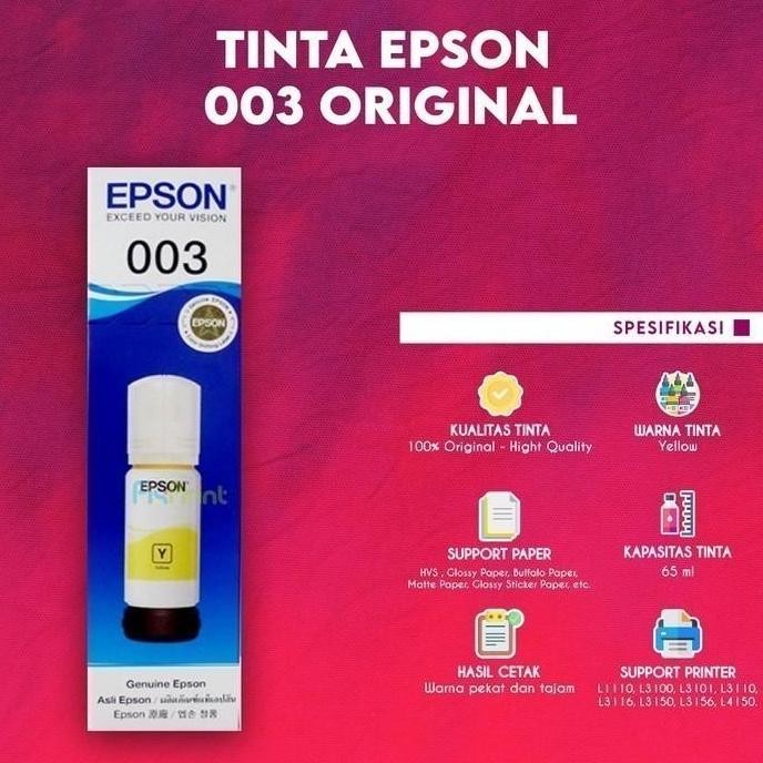 Epson 003 Black C13T00V199 Tinta Cartridge Printer L1110 L3110 L3150 New Stok