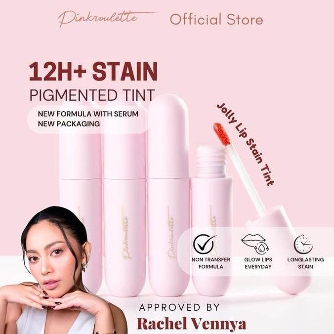 Tersedia Jolly Tint PinkRoulette - Lip Tint Stain with Serum | Liptint Pigmented, Liptint Tahan Lama