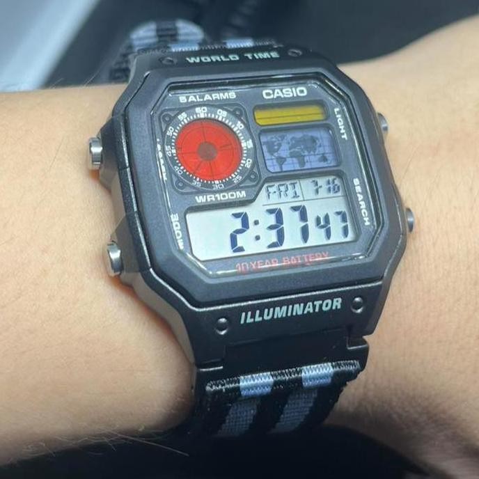 Tersedia Modified jam tangan pria Casio AE-1200, colorful LCD, hydromod case and Nato kanvas canvas 