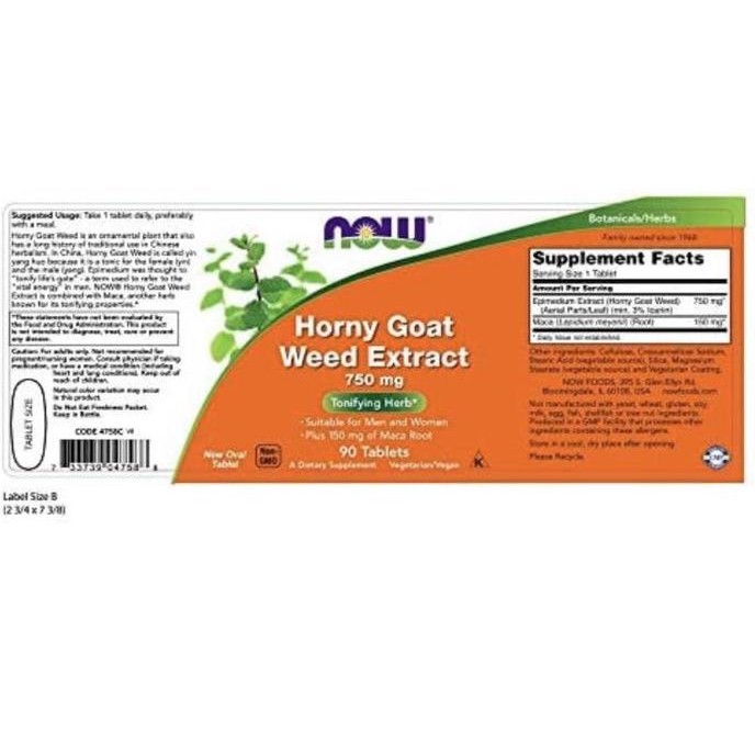 Now Foods Horny Goat Weed Extract 750 Mg + Maca 90 Tablets Tonifying