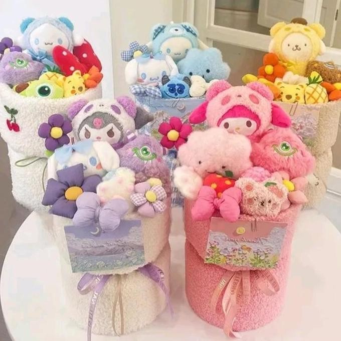 Boneka Buket Boneka Bouquet Doll Cinamonroll Lotso Melody Kuromi 40 Cm Free Paperbag Led Dolls