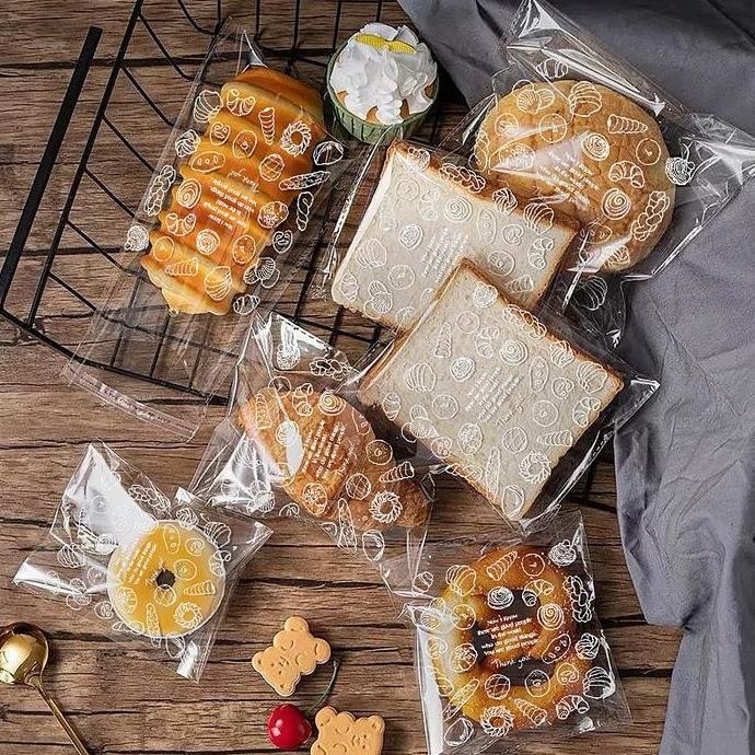 

Isi 100Pcs Plastik Roti Bakpao Donat Kue Opp Kemasan Plastik Ukuran 15X18+3 Cm