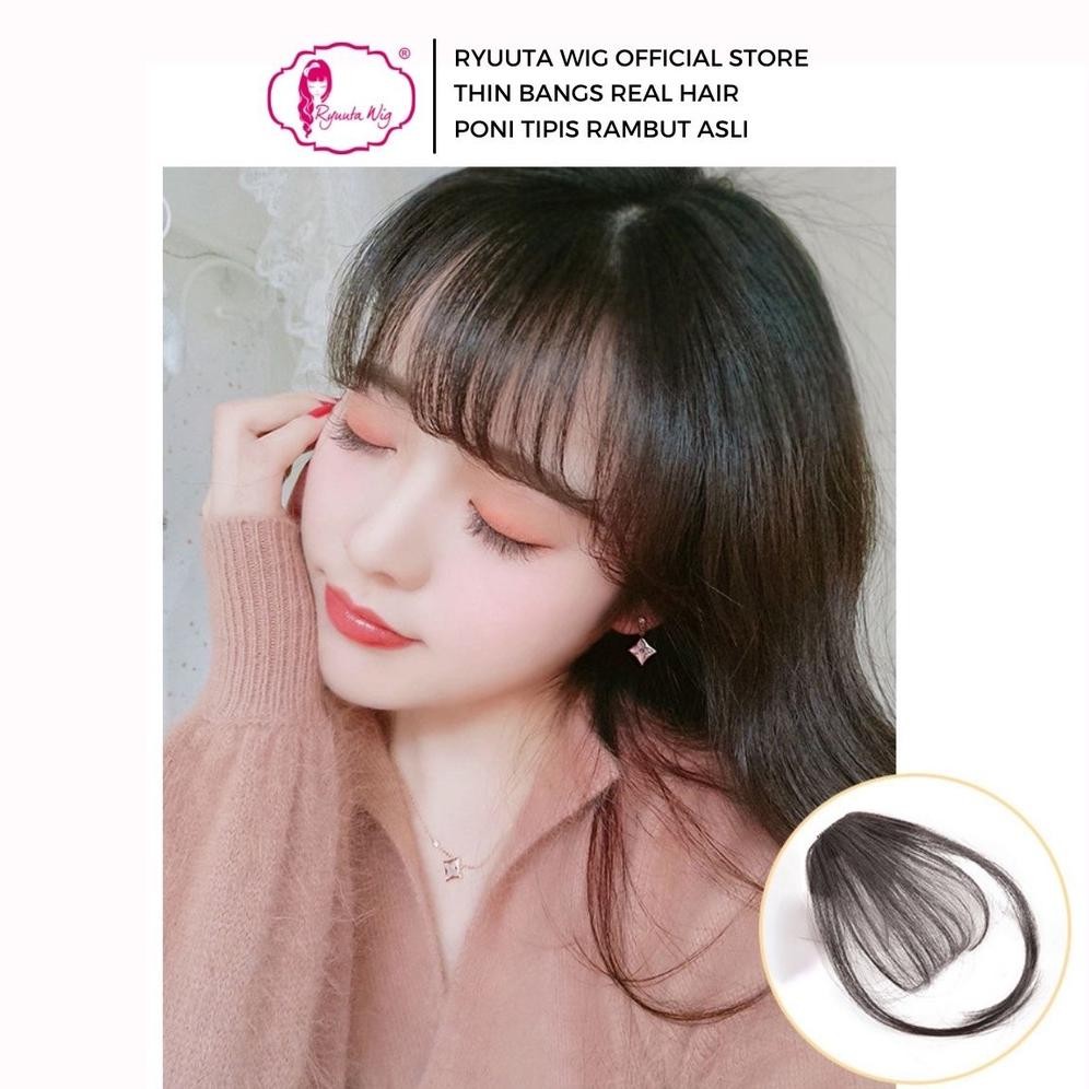 Ryuuta Wig Poni Tipis Clip Jepit Dengan Cambang Rambut Asli Hitam Coklat READY STOCK