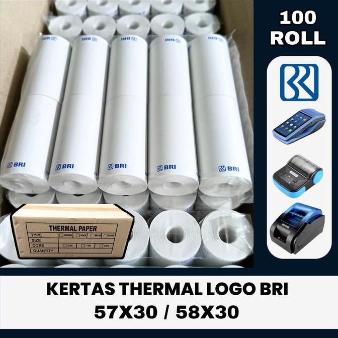 

TERBARU - 100 ROLL KERTAS THERMAL LOGO BRI 57X30 / 58X30