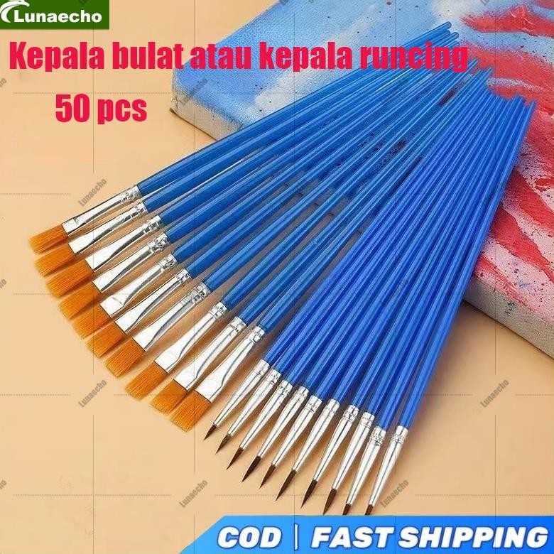 

50pcs Cat Air Biru Flat Tip Sikat Running Sikat Besar Lukisan Cat Minyak Gas Graffiti Air Artist Paint Brush Pena Garis Kuas Lukis Set Paintbrush Akrilik Bulu Nilon Cat AST