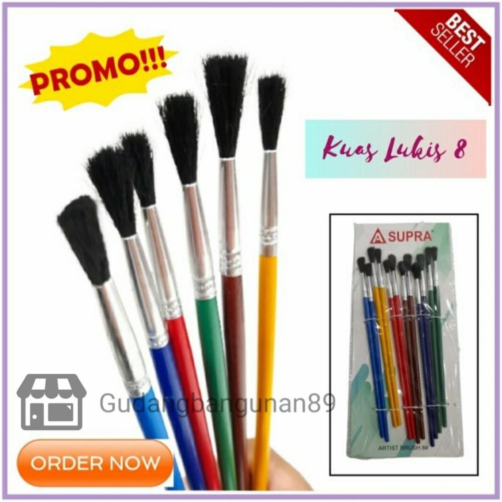 

Kuas Lukis Cat Air Akrilik Acrylic 6 8 10 In/Kuas Gambar Warna Warni SUPRA AST