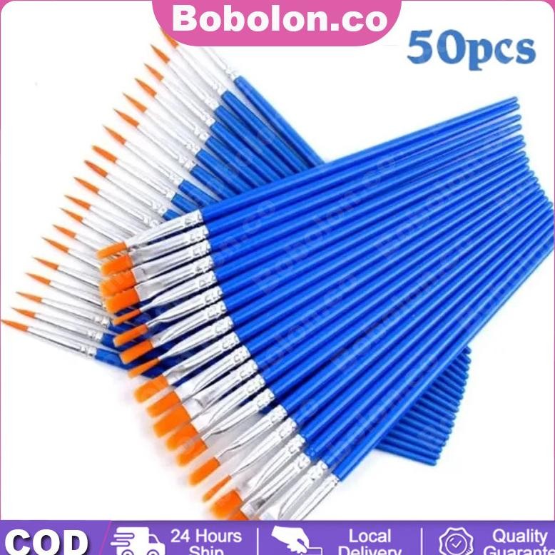 

Ready!! 50PCS Kuas Lukis Akrilik Bulu Nilon Cat Air / Minyak Set Paintbrush Ujung Pointed Dan Flat - Artist Paint Brush AST