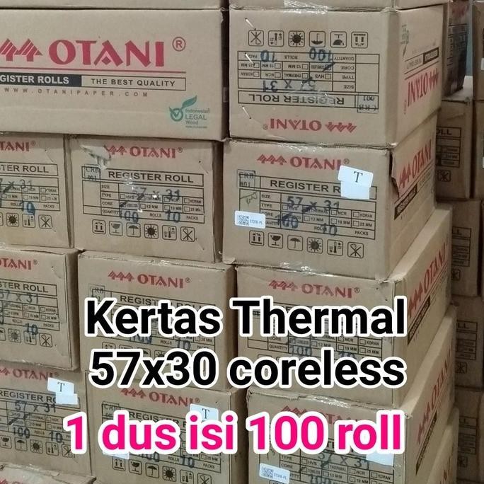 

TERLARIS - kertas kasir thermal otani 57x31 coreless 1dus isi 100 roll untuk printer bluetooth