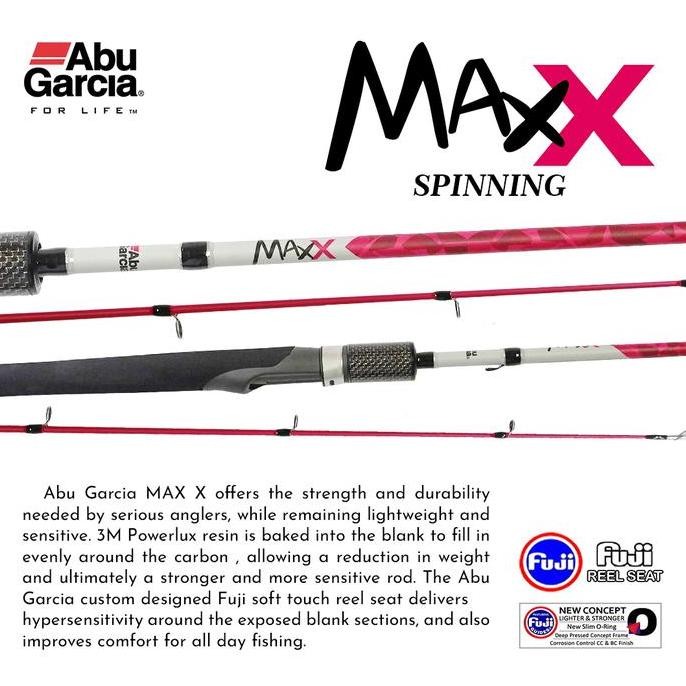 // ABU GARCIA Joran Pancing Spinning dan Baitcasting MAX X 180cm - 210cm Sambung 2 Carbon Full Fuji 