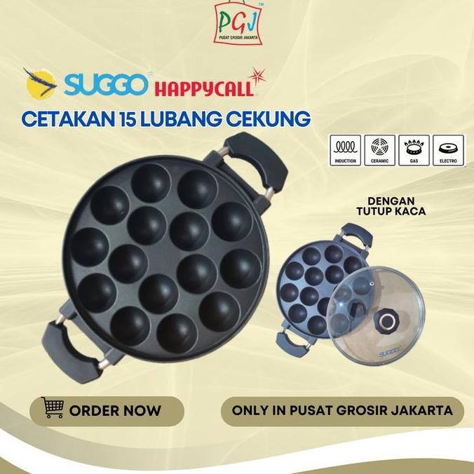 Cetakan 15 Cekung Takoyaki SUGGO dan Happy Call Anti Lengket Tempat Takoyaki Loyang Cilor Makaroni M