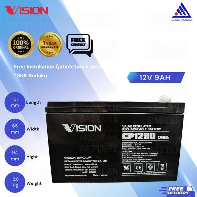 TERLARIS - Baterai UPS Aki Kering VISION 12V 9Ah/VRLA CP1290 / AKI UPS 12V 9Ah