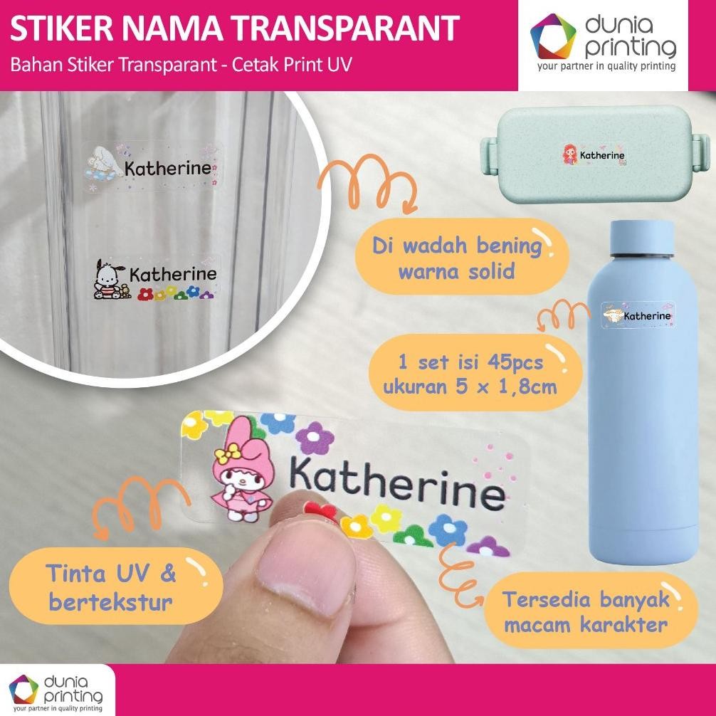 

Isi 45Pcs Stiker Nama Transparant Bening Anti Air Buku Pelajaran Sekolah Botol Minum Alat Tulis - Melody AST