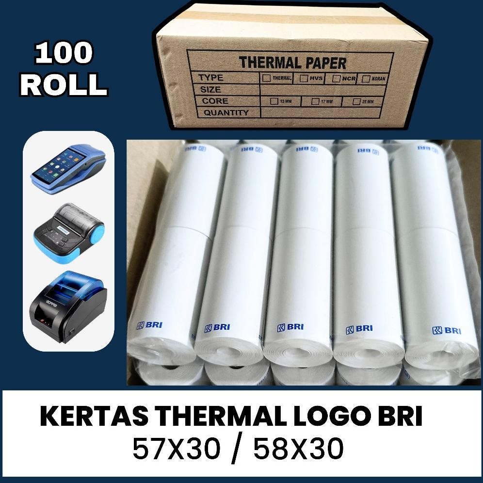 

100 ROLL KERTAS THERMAL EDC LOGO BRI 57X30 / 58X30 AST