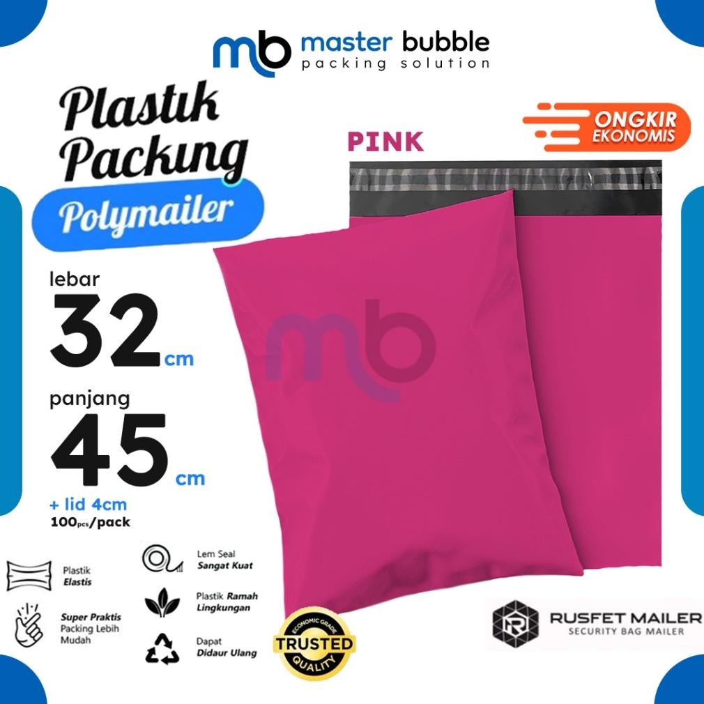 

Polymailer Amplop Pink 32cm X 45cm Polos Solid Color Plastik Packing Online shop Harga Per-Pack AST