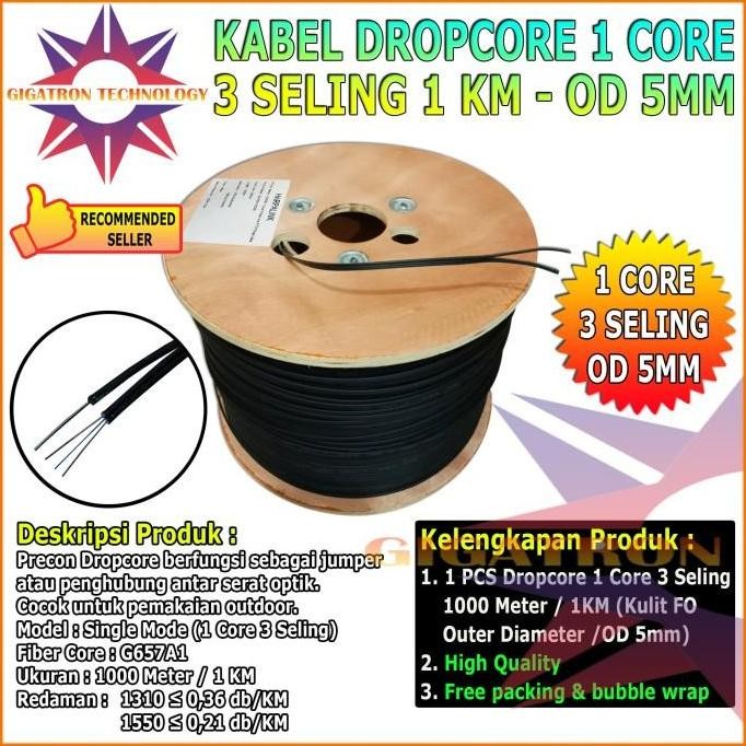 Kabel Dropcore 1 Core 3 Seling 1Km 1000M Wire Fiber Optic Fo 1000Meter / Kabel Dropcore 1 Core Dropw
