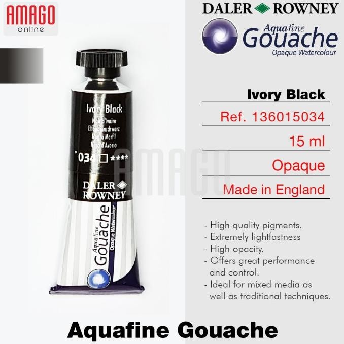 

Cat Air Lukis DALER-ROWNEY Aquafine Gouache Opaque Watercolour 15 ml - Ivory Black - 136015034 AST