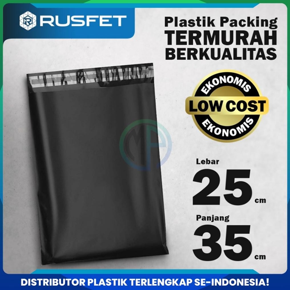

Amplop Plastik Polymailer Hitam 25cm x 35cm Low Cost Plastic Packing Polos Online shop Rusfet Murah AST