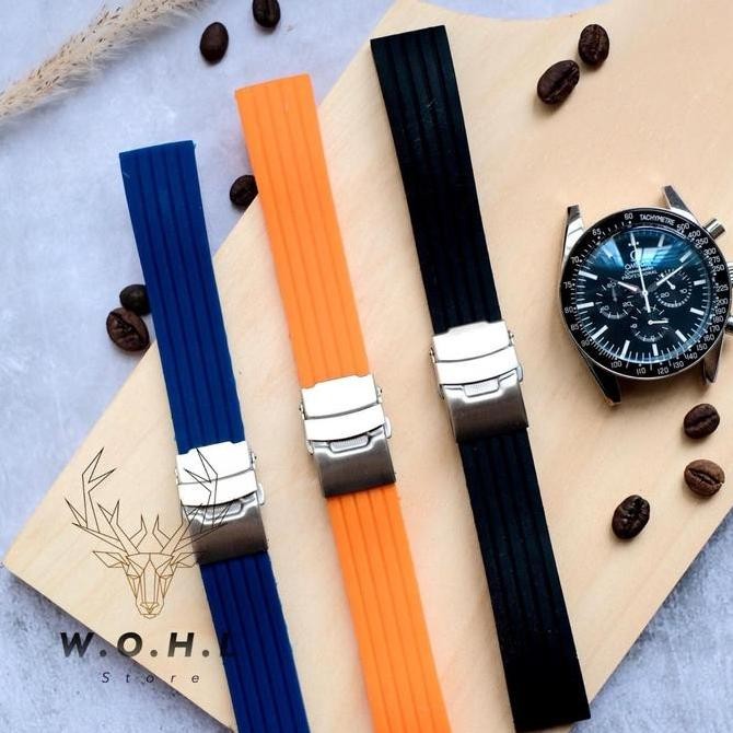 Tersedia STRAP TALI JAM TANGAN SILICON OMEGA SEIKO 5 RUBBER DRIVE TALI JAM 20MM