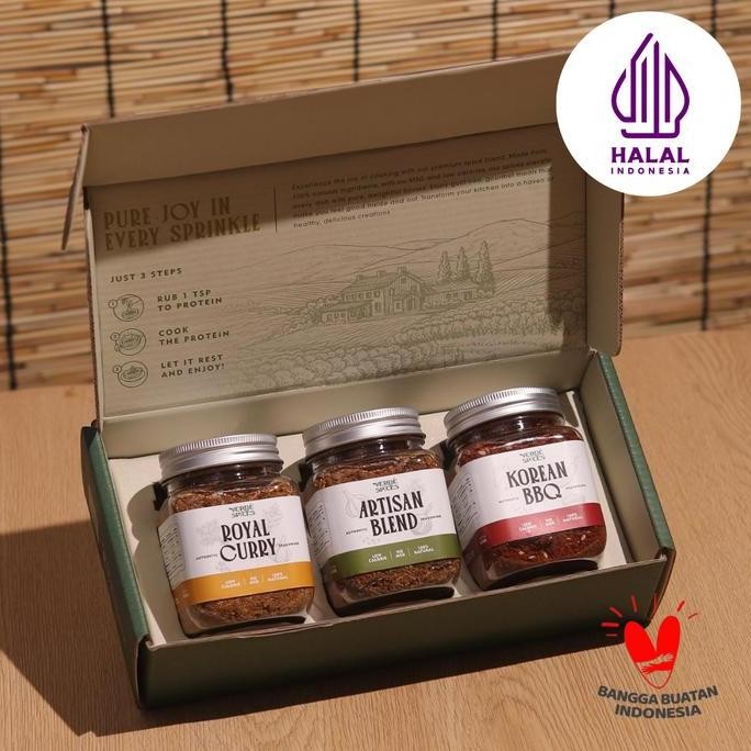 

Verde Spices Dry Rub Botol 100g / Gift Box / Bumbu Marinasi Serba Guna Rendah Kalori No MSG / Mix Rempah Bubuk Bbq Instan Powder