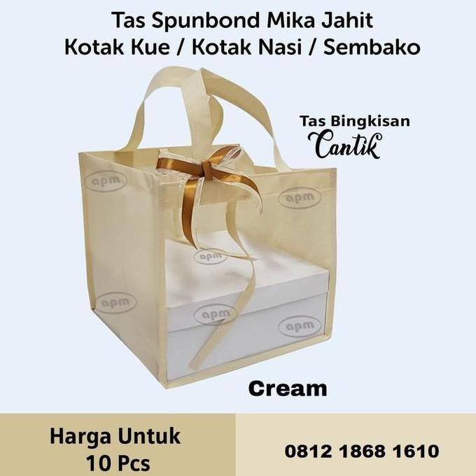 

Tersedia Tas Spunbond Mika Jahit Kotak Kue / Kotak Nasi / Sembako