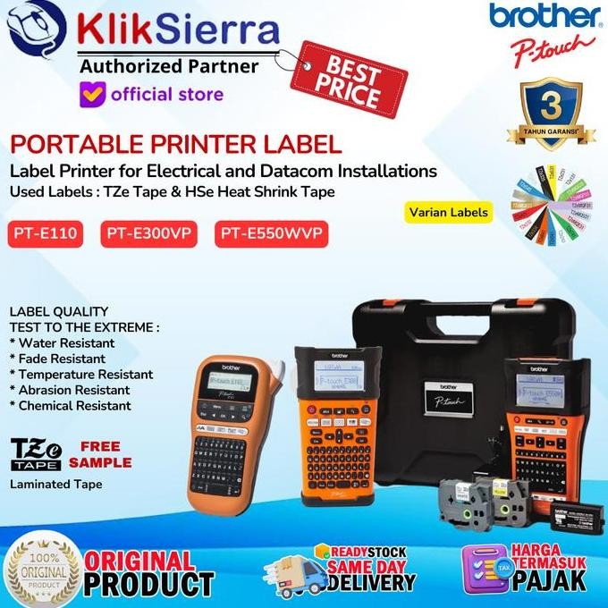 

Brother Ptouch Printer Label Portable For Electrical & Datacom Installation - Pt-E110 | Pt-E300Vp | Pt-E550Wvp - With High Quality Tze Tape Laminated Label Sticker Laminated & Waterproof - E110 E300 E500 - Resmi New Stok