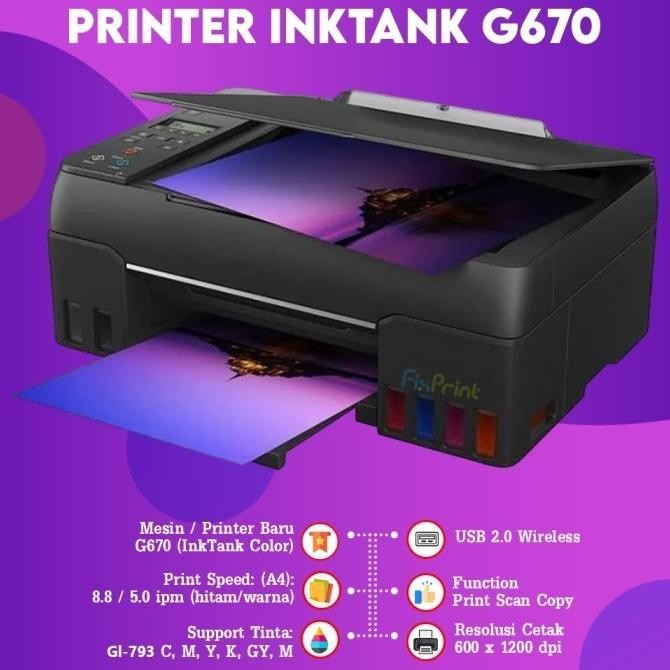 Printer Canon Pixma G670 670 Printer Photo 6 Warna All In One Wifi New Stok