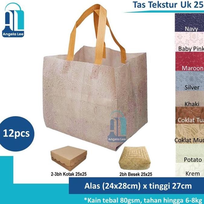 

Tersedia 12pcs Tas Kain Spunbond Motif Tekstur Timbul Mewah muat 3box 24x24 25x25cm