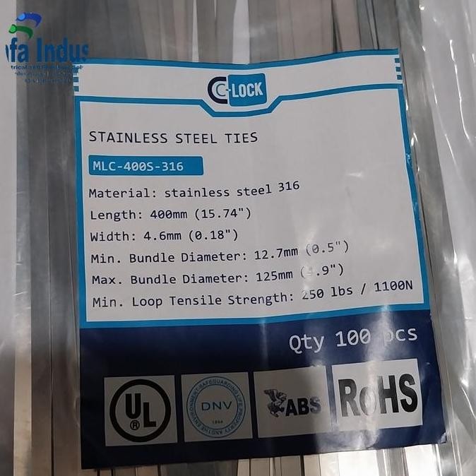 

Cable Ties Stainless Steel Ss316 4,6 400Mm Sus 316 40Cm Co
