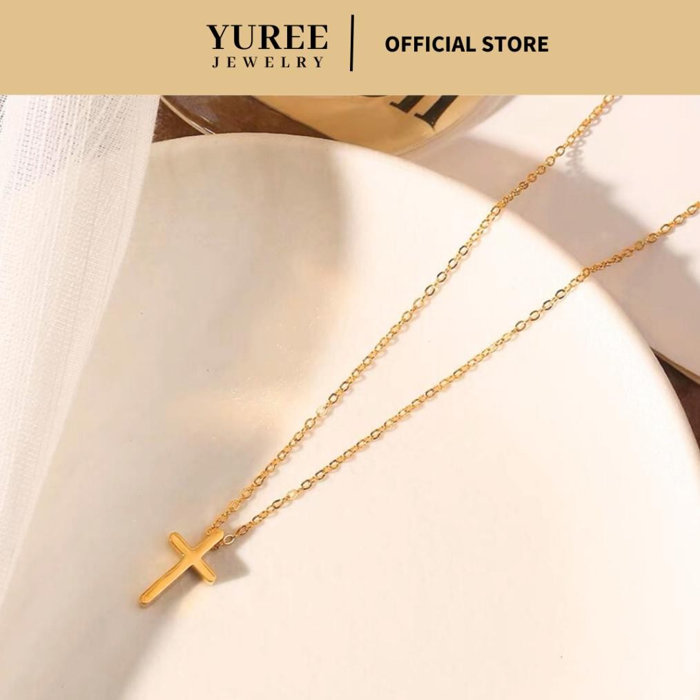 Ready Yuree Cross Necklace Perhiasan Kalung Salib Titanium Kalung Salib Polos Stainless Steel Kalung