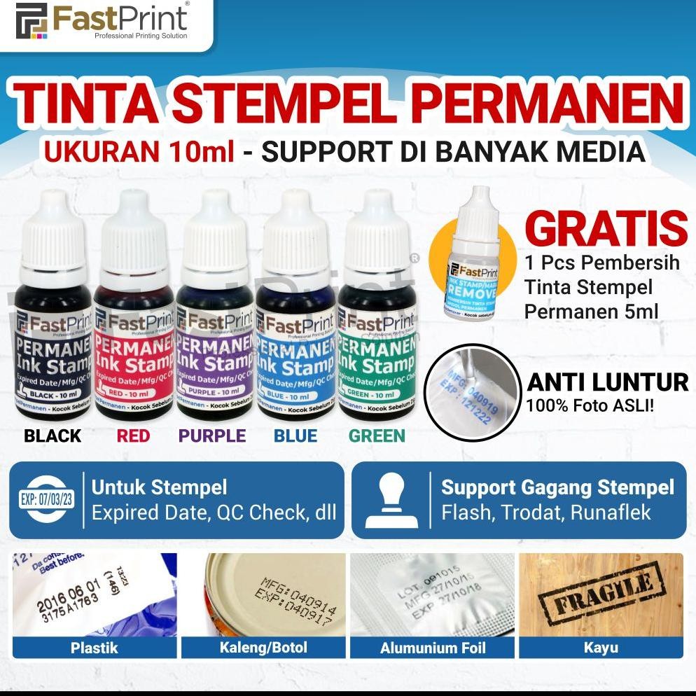 

Tinta Stempel Permanen Tanggal Kadaluarsa Fast Print Ink Waterproof 10 ML