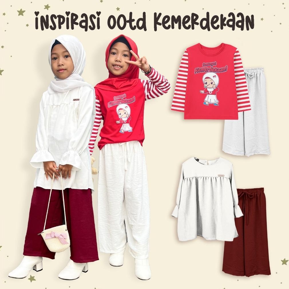 Setelan Kulot Agustusan ootd Anak Perempuan Edisi Kemerdekaan 1-12 Tahun AST