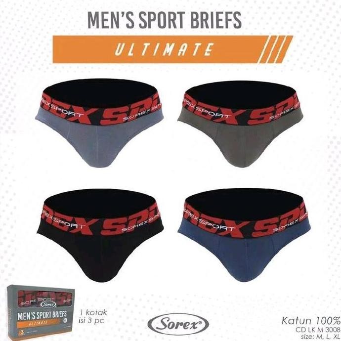 Ready Cd Pria Sorex M 3008 Katun Karet Boxer Isi 3Pcs | Celana Dalam Cowok Sorek Berkualitas Termura
