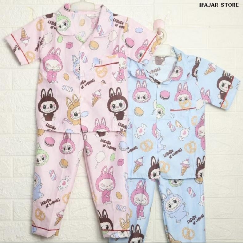 Stelan piyama anak labubu couple ibu dan anak / baju tidur anak /pakaian tidur couple baju anak vira