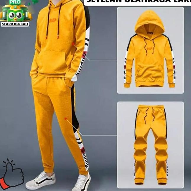 

Set Baju Olahraga Pria Keren Setelan Sweater Celana Training Kuning