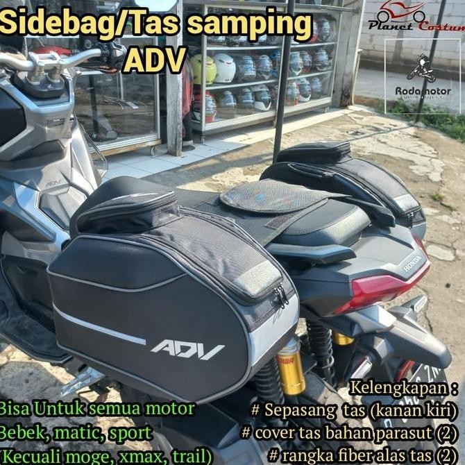 Sidebag Adv Tas Samping Hitam Abu Abu Tas Mudik Tas Touring Muat Jas Hujan Baju Kacamata Sepatu Moto
