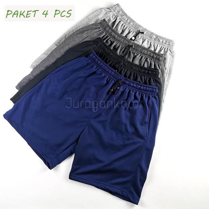 Dapat 4 Pcs - Celana Pendek Pria Wanita Santai Polos Kaos Baby Terry