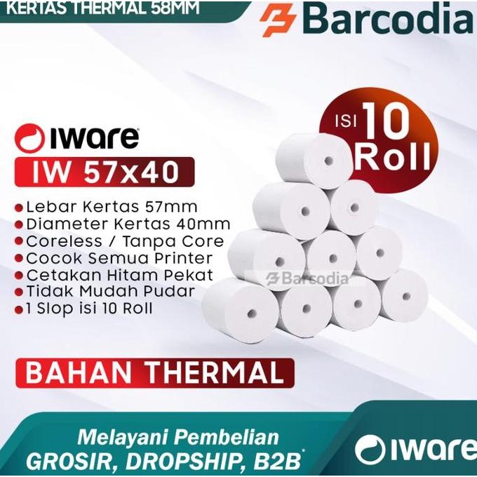 

DISKON (10 ROLL) KERTAS THERMAL 57X38 57x40mm / KERTAS THERMAL 58MM
