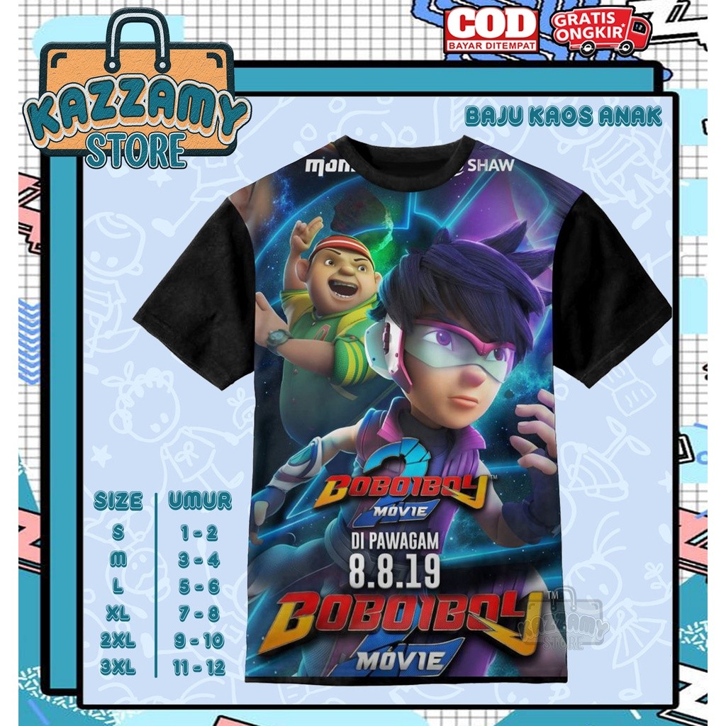 Kaos Anak 3D Baju Anak Boboiboy Galaxy The Movie 2 Unofficial - Kazzamy