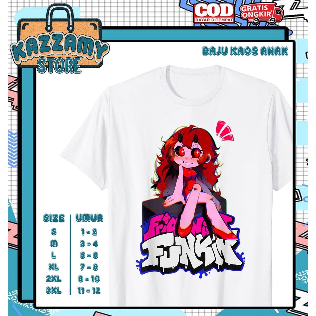 Kaos Anak 3D Baju Anak FNF Friday Night Funkin Demon Girlfriend v1 - Kaos Anak 3D Funkin FNF - Kazza