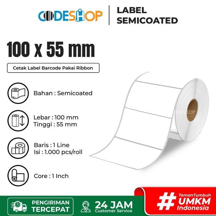 

BRG BARU Label Semicoated 100 x 55 mm Kertas Sticker Barcode 100x55 1 Line Stiker Semicoat 100mmx55mm isi 1000pcs