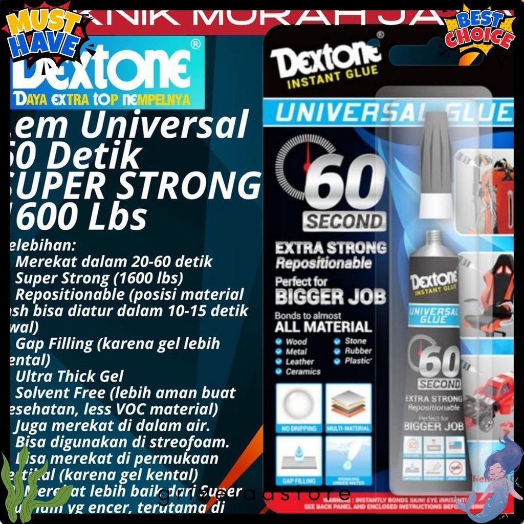 

Dextone Universal Glue Lem Gel Instant 60 Detik Super Strong 20 Gram Diskon