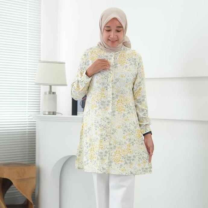 [Bestseller] Tunik Wanita Katun Twill Rayon Motif - Busui & Wudhu Friendly - Kancing, Dress, Panjang