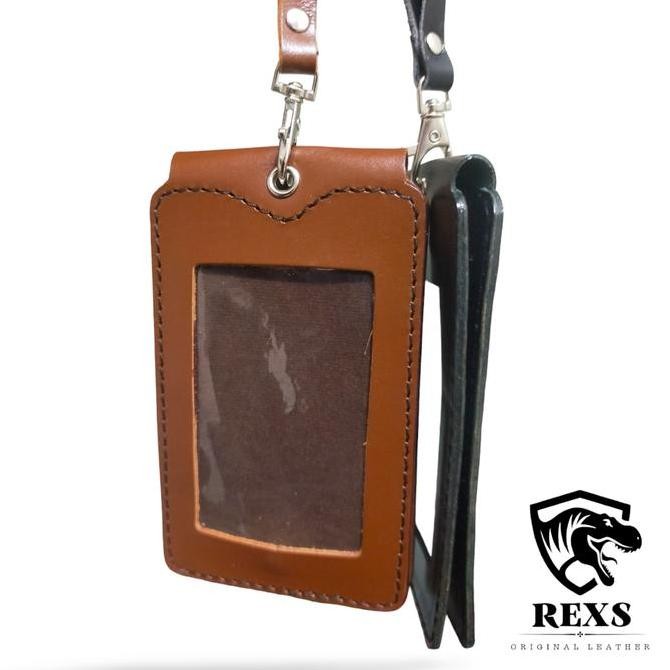 

READY ID card kulit asli/ Nametag double flip magnet kulit asli hitam coklat NEW