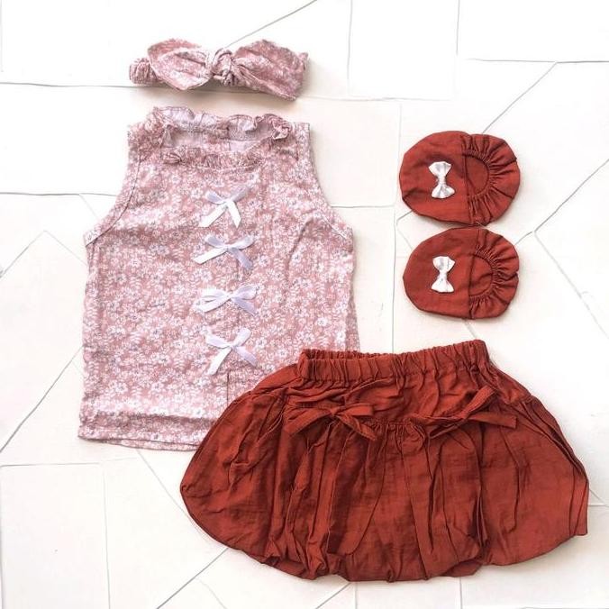 Tersedia Baju bayi perempuan 0-6 bulan set rok katun bunga newborn