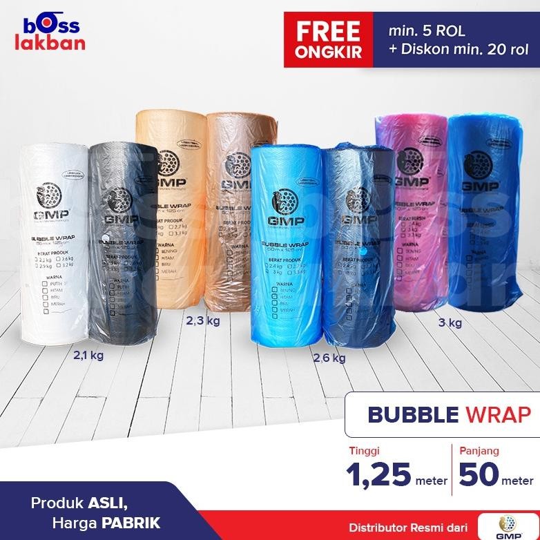 

Produk Baru!! Bubble Wrap GMP 125cm x 50m Hitam Merah Biru Bening Roll Jumbo