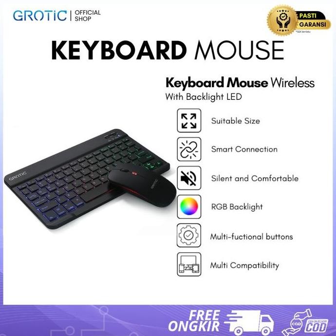 GROTIC Keyboard Wireless Bluetooth Portable 10 inch dengan Mouse