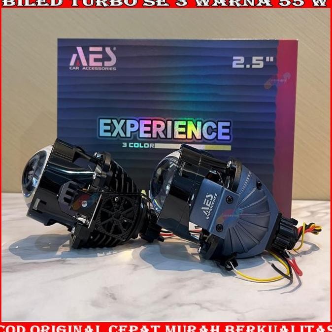 Tersedia ORIGINAL LAMPU PROJECTOR BILED TURBO SE 3 WARNA AES 2,5 INCHI BLUELENS 55 WATT ALL WEATHER 