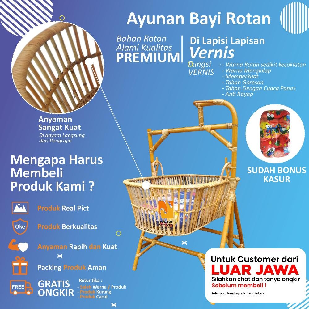 Ayunan Bayi Goyang Rotan, Ayunan Anak Baby, Ayunan minimalis estetik tempat Tidur Bayi baru lahir AS
