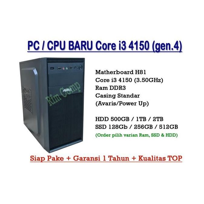 PC/CPU Core i3 Gen4 Komputer Rakitan Baru