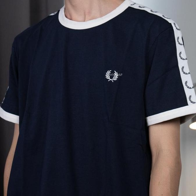 baru FRED PERRY Black Tee - Taped Ringer [ 100% original ] murah